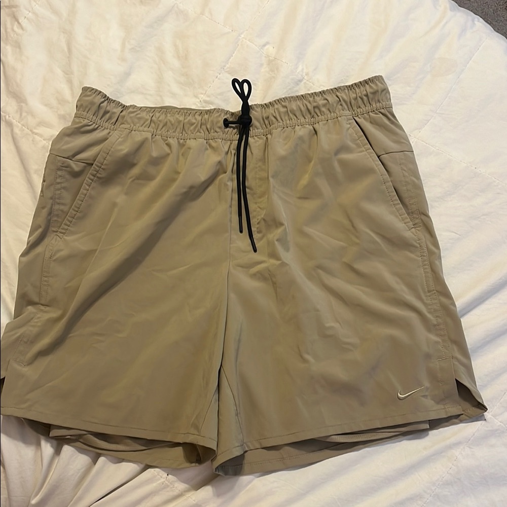 Nike Khaki Sports Shorts with Black Drawstring